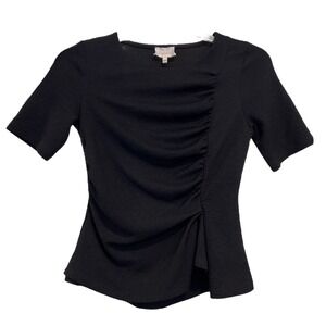 Deletta | Anthropologie Black Asymmetrical Gathered Blouse Small Elevated Office